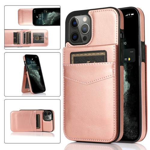iPhone 13 Pro Solid Color PC + TPU Protective Case with Holder & Card Slots  - Rose Gold