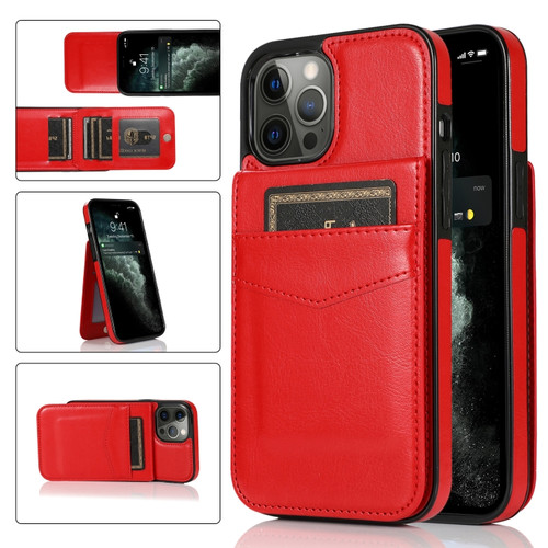 iPhone 13 Pro Solid Color PC + TPU Protective Case with Holder & Card Slots  - Red