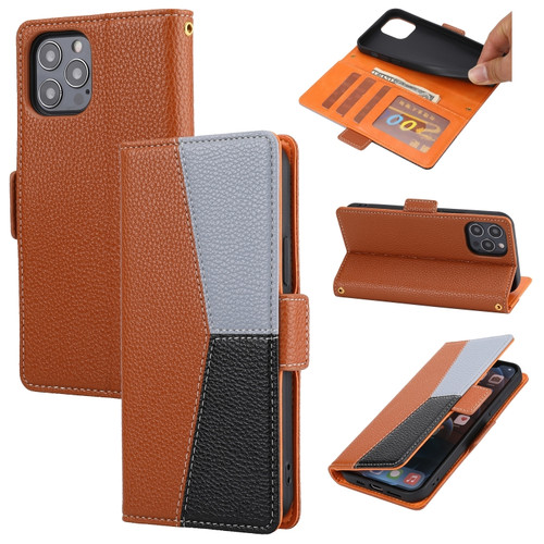 iPhone 13 Pro Litchi Texture Color Matching Horizontal Flip Leather Case with Card Slots & Holder & Wallet & Photo Frame  - Brown