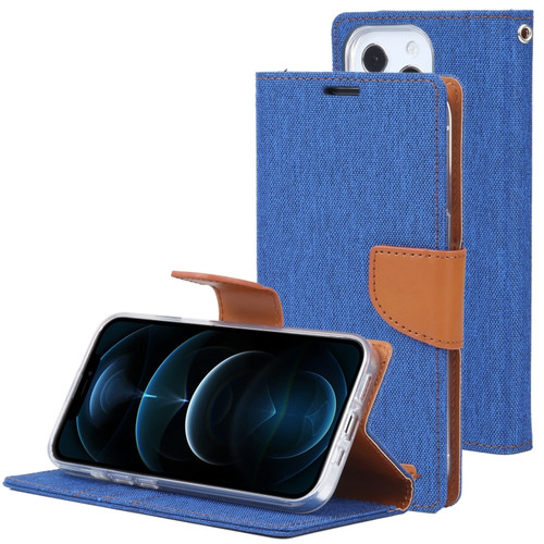 iPhone 13 Pro GOOSPERY CANVAS DIARY Cross Texture Horizontal Flip Leather Case with Holder& Card Slots & Wallet  - Blue
