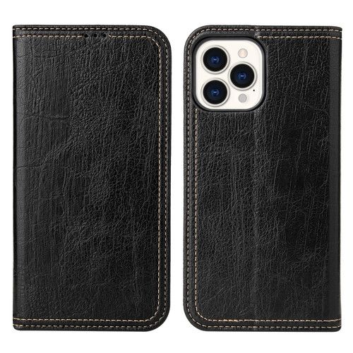 iPhone 13 Pro Fierre Shann Retro Tree Bark Texture PU Magnetic Horizontal Flip Leather Case with Holder & Card Slots & Wallet  - Black