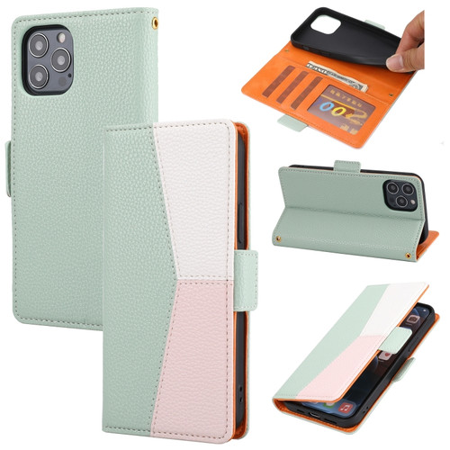 iPhone 13 Pro Litchi Texture Color Matching Horizontal Flip Leather Case with Card Slots & Holder & Wallet & Photo Frame  - Green