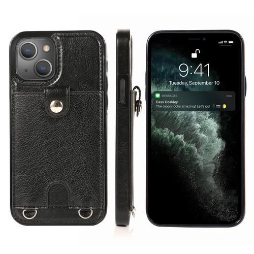 iPhone 13 Pro Shockproof PU Leather + TPU Protective Case with Card Slot & Lanyard  - Black
