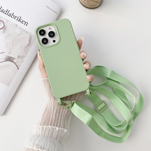 iPhone 13 Pro Elastic Silicone Protective Case with Wide Neck Lanyard  - Green