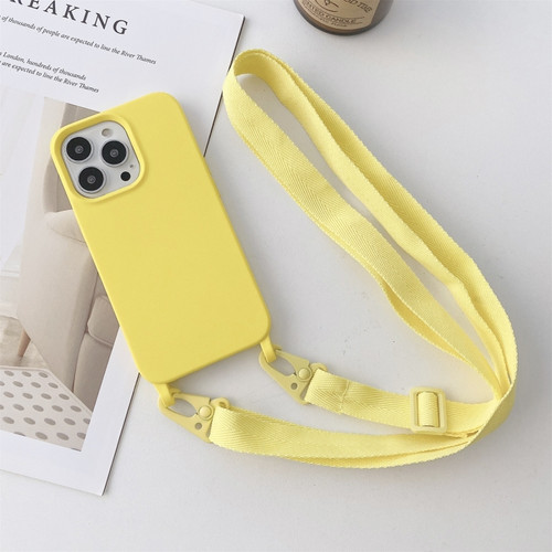 iPhone 13 Pro Elastic Silicone Protective Case with Wide Neck Lanyard  - Yellow