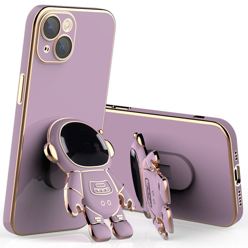 iPhone 13 Pro Plating Astronaut Holder Phone Case with Lens Film  - Purple