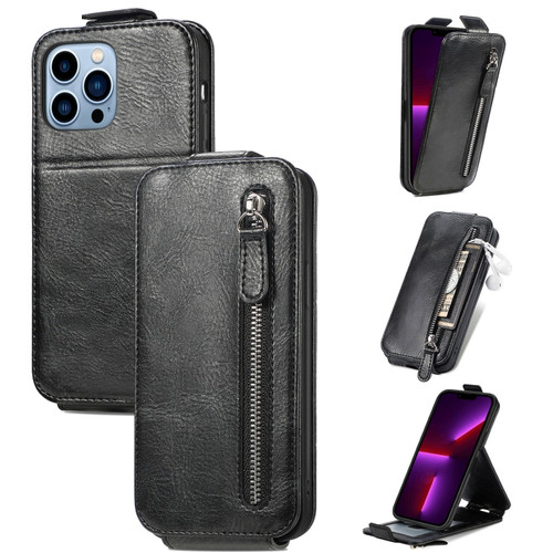 iPhone 13 Pro Zipper Wallet Vertical Flip Leather Phone Case  - Black