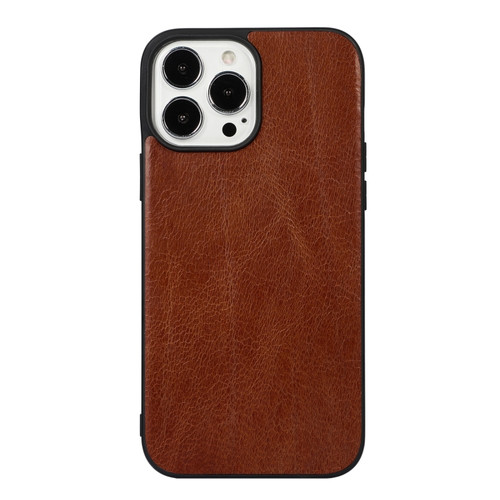 iPhone 13 Pro Genuine Leather Double Color Crazy Horse Phone Case  - Brown