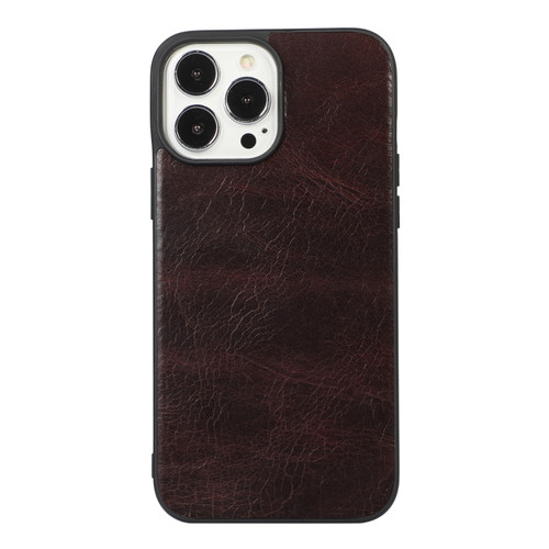 iPhone 13 Pro Genuine Leather Double Color Crazy Horse Phone Case  - Coffee