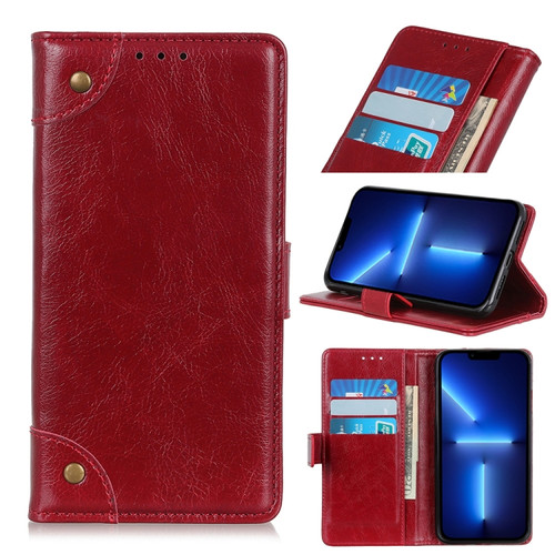 iPhone 13 Pro Copper Buckle Nappa Texture Horizontal Flip Leather Case with Holder & Card Slots & Wallet  - Wine Red