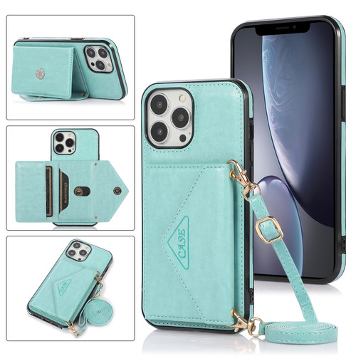 iPhone 13 Pro Multi-functional Cross-body Card Bag TPU+PU Back Cover Case with Holder & Card Slot & Wallet  - Green