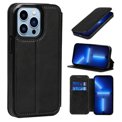 iPhone 13 Pro Strong Magnetic Closure PU + TPU Leather Case with Card Slots & Holder  - Black