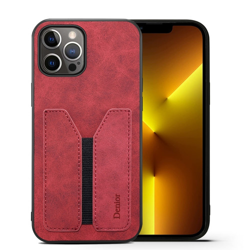 iPhone 13 Pro Denior DV Elastic Card PU Back Cover Phone Case - Red