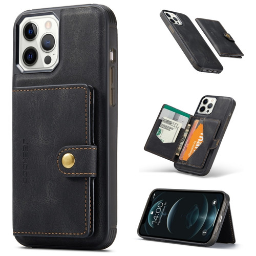 iPhone 13 Pro JEEHOOD Retro Magnetic Detachable Protective Case with Wallet & Card Slot & Holder  - Black