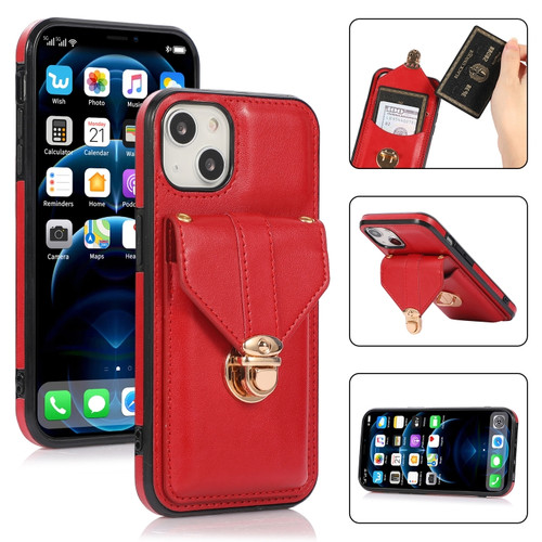 iPhone 13 Pro Fashion Buckle Protective Case with Holder & Card Slot & Wallet & Lanyard  - Red