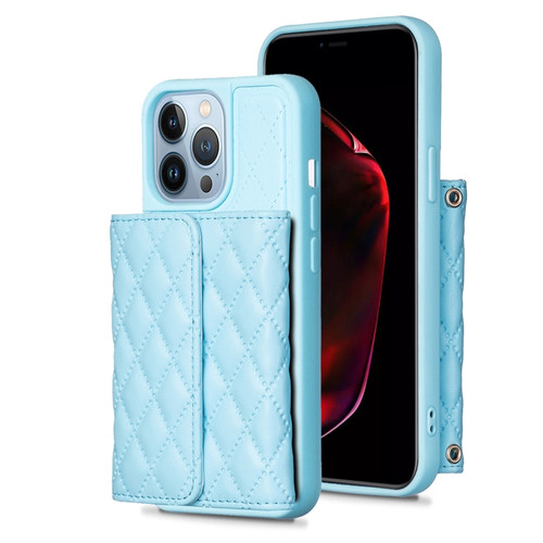 iPhone 13 Pro Horizontal Wallet Rhombic Leather Phone Case - Blue