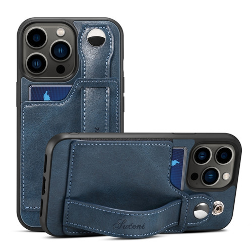 iPhone 13 Pro Suteni 215 Wrist Strap PU Phone Case  - Blue
