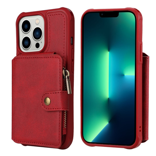iPhone 13 Pro Zipper Shockproof Protective Phone Case  - Red