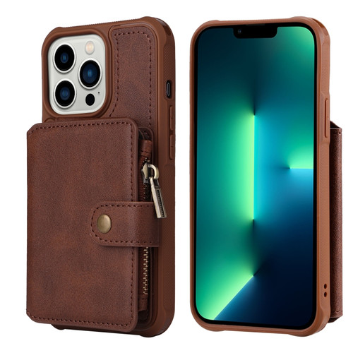 iPhone 13 Pro Zipper Shockproof Protective Phone Case  - Coffee