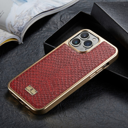 iPhone 13 Pro Fierre Shann Snake Texture Electroplating PU Phone Case  - Red