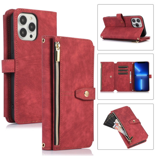 iPhone 13 Pro Dream 9-Card Wallet Zipper Bag Leather Phone Case - Red