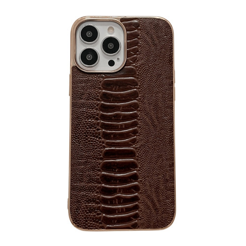 iPhone 13 Pro Genuine Leather Pinshang Series Nano Electroplating Phone Case  - Coffee