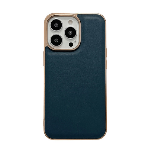 iPhone 13 Pro Genuine Leather Xiaoya Series Nano Electroplating Phone Case  - Dark Green