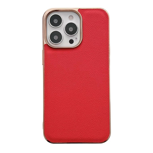 iPhone 13 Pro Genuine Leather Luolai Series Nano Electroplating Phone Case  - Red
