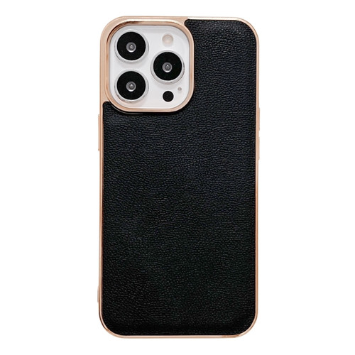 iPhone 13 Pro Genuine Leather Luolai Series Nano Electroplating Phone Case  - Black
