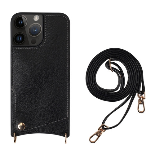 iPhone 13 Pro Fish Tail Card Slot PU + TPU Phone Case with Long Lanyard - Black