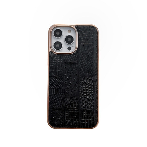 iPhone 13 Pro Nano Electroplate Mahjong Texture Leather Phone Case - Black