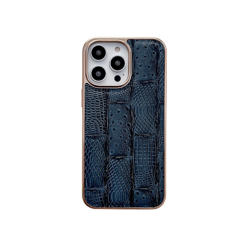 iPhone 13 Pro Nano Electroplate Mahjong Texture Leather Phone Case - Blue