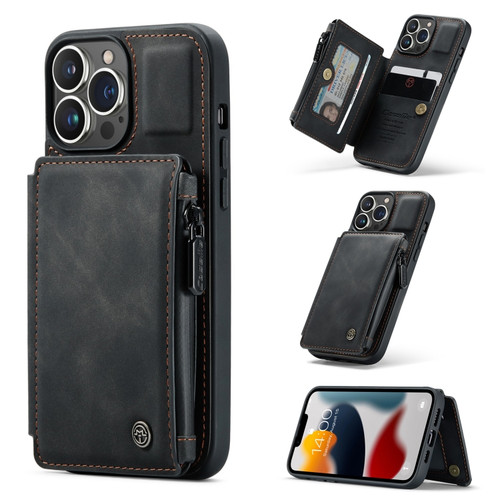 iPhone 13 Pro CaseMe C20 Multifunctional PC + TPU Protective Case with Holder & Card Slot & Wallet  - Black