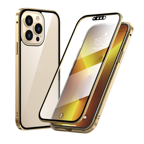 iPhone 13 Pro HD Magnetic Metal Frame Double-sided Tempered Glass Phone Case  - Gold