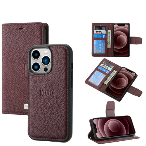 iPhone 13 Pro Litchi Texture Magnetic Detachable Wallet Leather Phone Case  - Purple