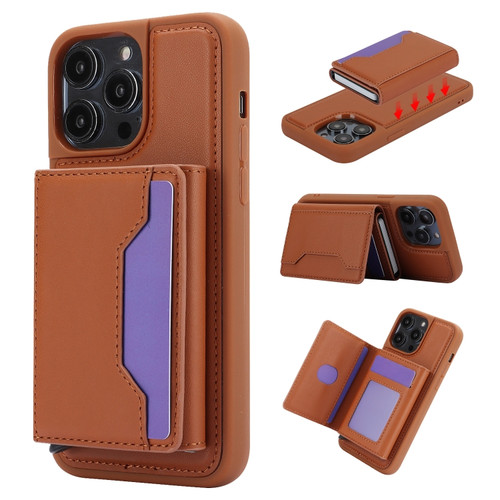 iPhone 13 Pro RFID Anti-theft Detachable Card Bag Leather Phone Case - Brown