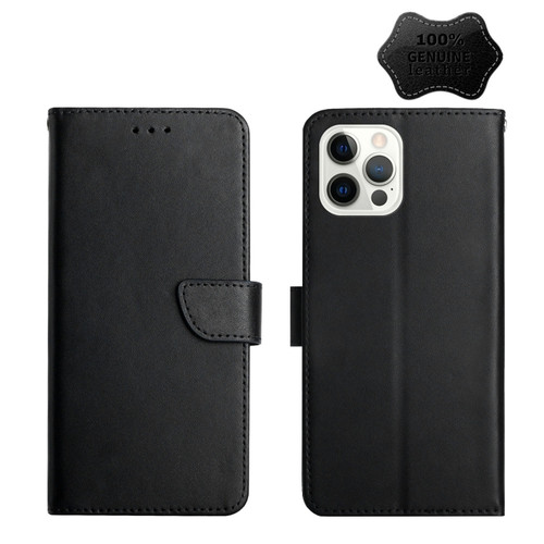 iPhone 13 Pro Genuine Leather Fingerprint-proof Horizontal Flip Phone Case  - Black