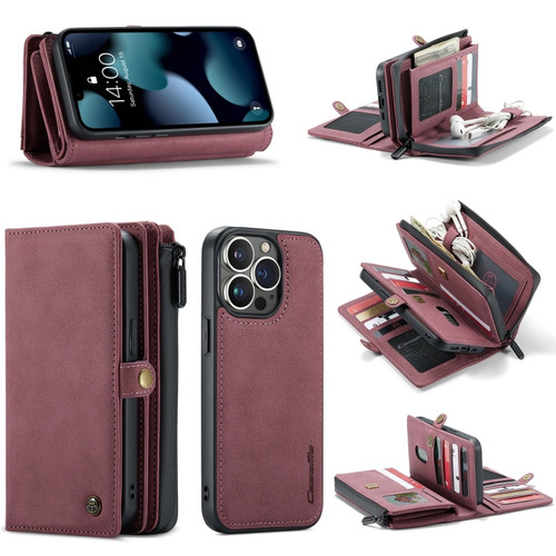 iPhone 13 Pro CaseMe-018 Detachable Multifunctional Horizontal Flip Leather Case with Card Slot & Holder & Zipper Wallet & Photo Frame  - Red