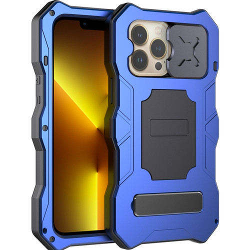 iPhone 13 Pro Camshield Shockproof Life Waterproof Dustproof Metal Case with Holder  - Blue
