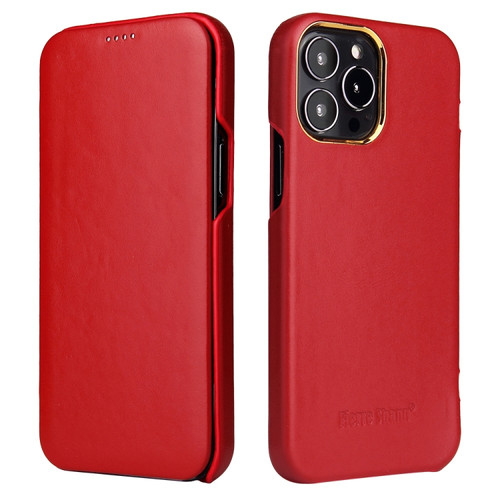 iPhone 13 Pro Fierre Shann Magnetic Genuine Leather Phone Case  - Red