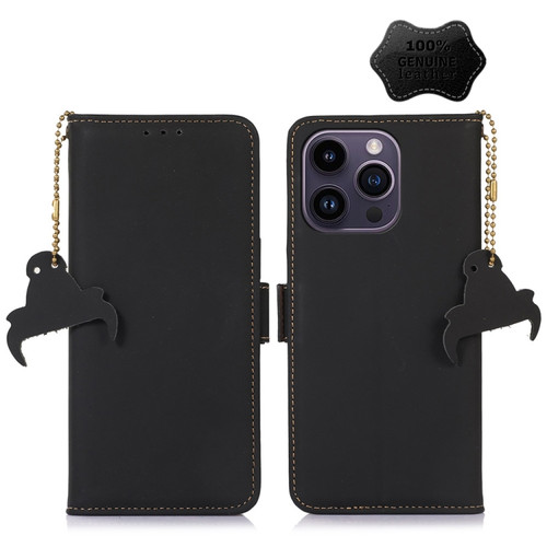 iPhone 13 Pro Genuine Leather Magnetic RFID Leather Phone Case - Black