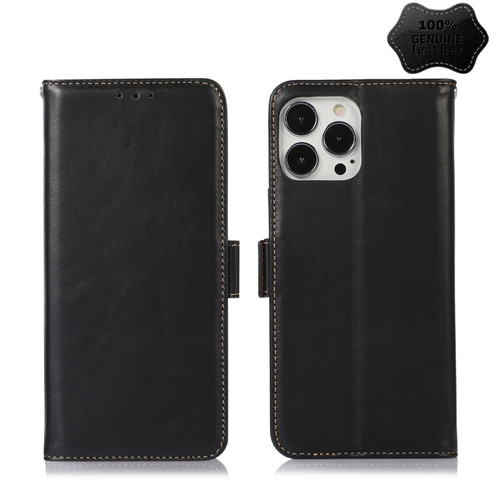 iPhone 13 Pro Crazy Horse Top Layer Cowhide Leather Phone Case  - Black