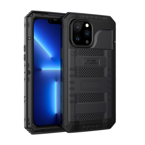 iPhone 13 Pro Shockproof Waterproof Dustproof Metal + Silicone Phone Case with Screen Protector  - Black