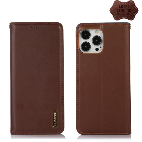 iPhone 13 Pro KHAZNEH Nappa Top Layer Cowhide Leather Phone Case  - Brown