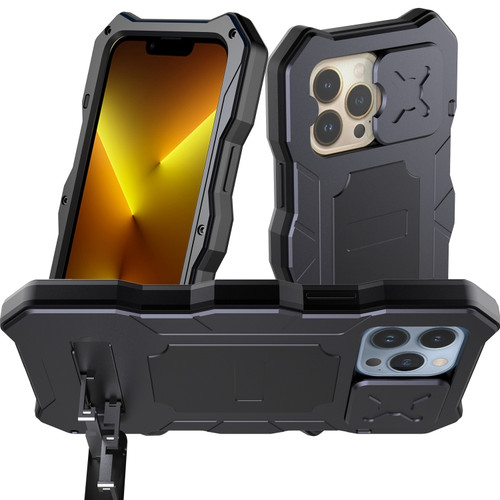 iPhone 13 Pro Metal + Silicone Sliding Camshield Holder Phone Case  - Black