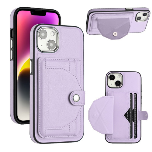 iPhone 13 Shockproof Leather Phone Case with Card Holder - Purple