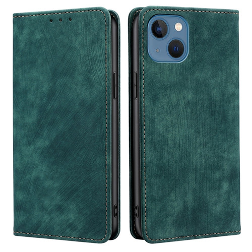 iPhone 13 RFID Anti-theft Brush Magnetic Leather Phone Case - Green