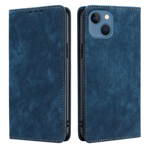 iPhone 13 RFID Anti-theft Brush Magnetic Leather Phone Case - Blue