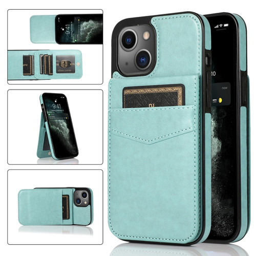 iPhone 13 Solid Color PC + TPU Protective Case with Holder & Card Slots - Green