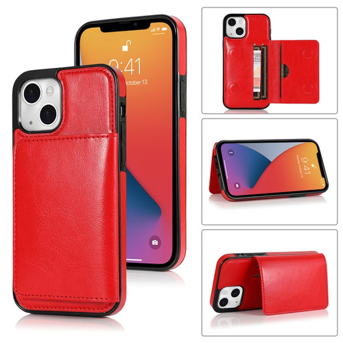 iPhone 13 Shockproof PU + TPU Protective Case with Card Slots & Holder - Red